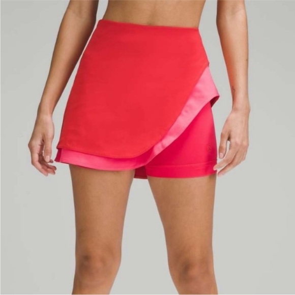 lululemon athletica Dresses & Skirts - Lululemon Asymmetrical Layered HR Tennis Skirt Size 6 Red/ Pink